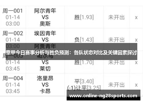 意甲今日赛事分析与胜负预测：各队状态对比及关键因素探讨